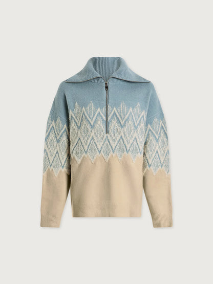 Hedda Fairisle Half Zip Knit - Ashley Blue