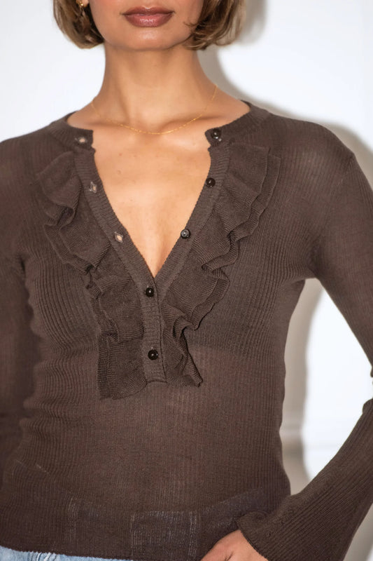 Gracie Frill Top - Brown