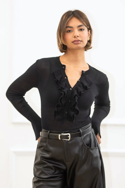 Gracie Frill Top - Black