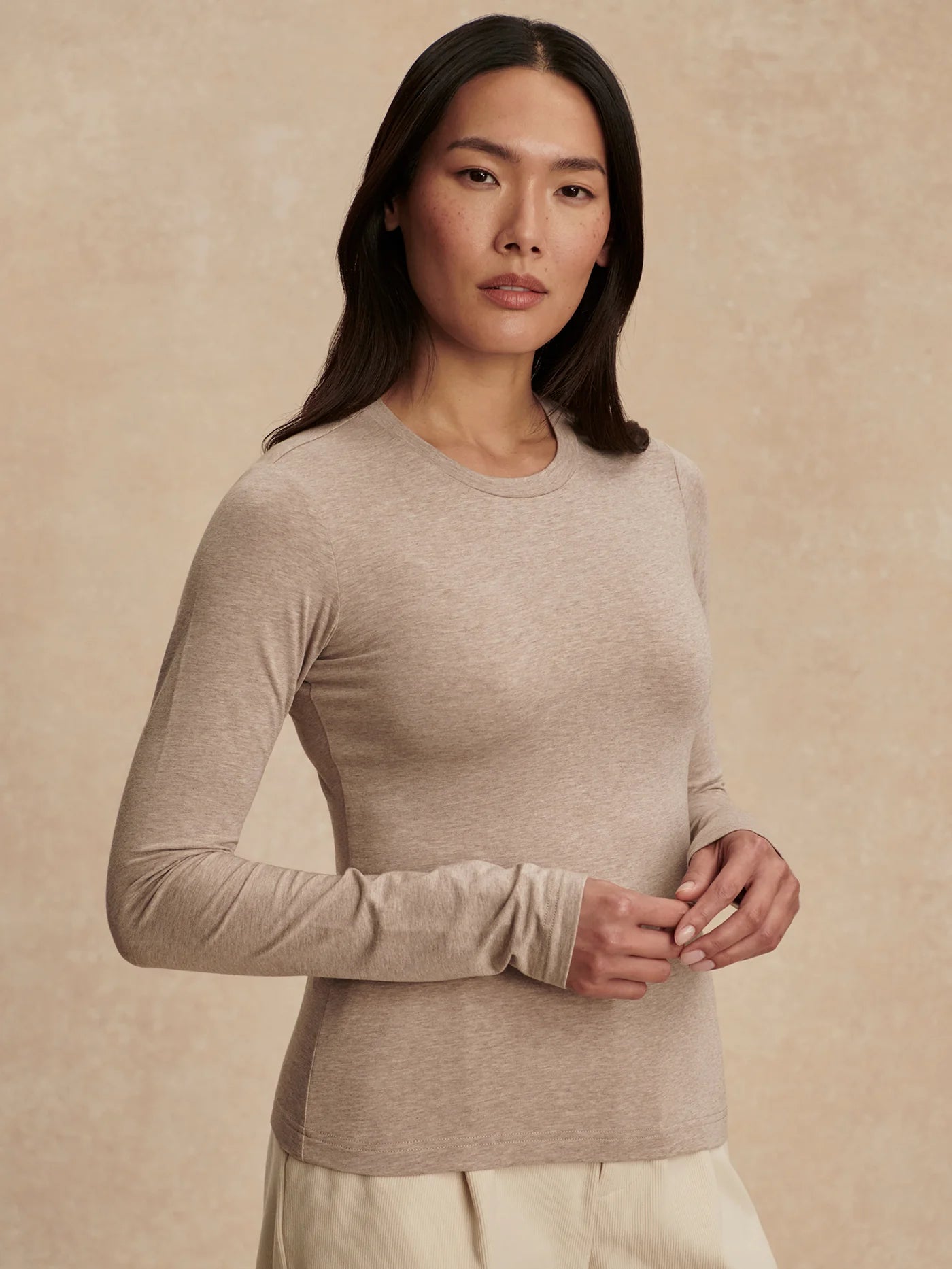 Edna Long Sleeve Tee - Taupe Marl