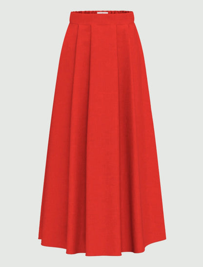 Pleated Linen Skirt in Geranium Red