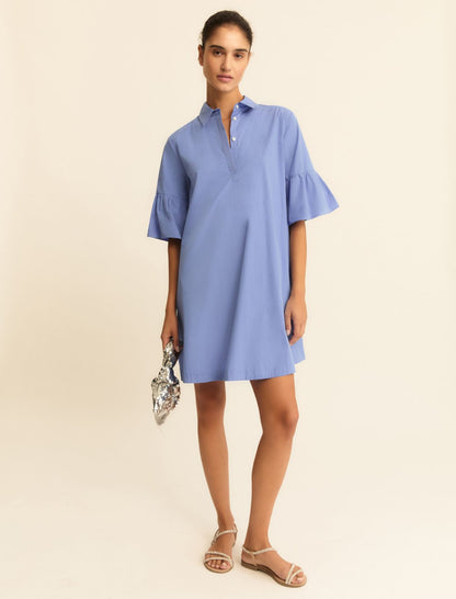 Flounce-sleeve poplin dress - Periwinkle Blue
