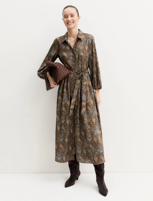Long Printed Twill Shirt Dress