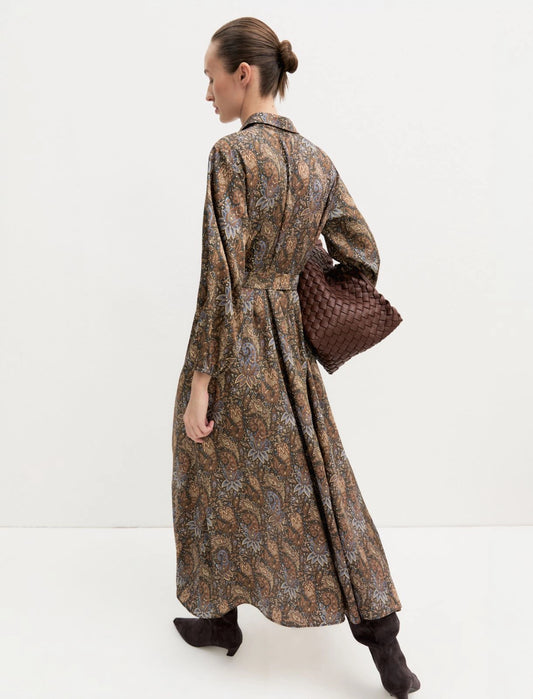 Long Printed Twill Shirt Dress