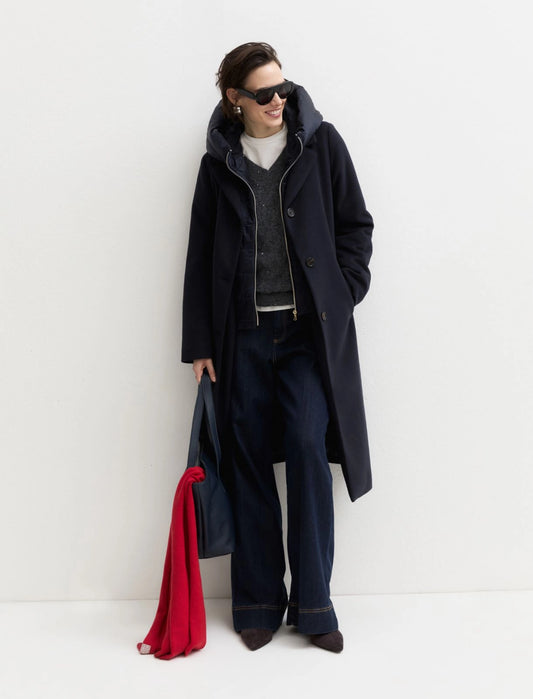 Woven Belted Coat With Hood