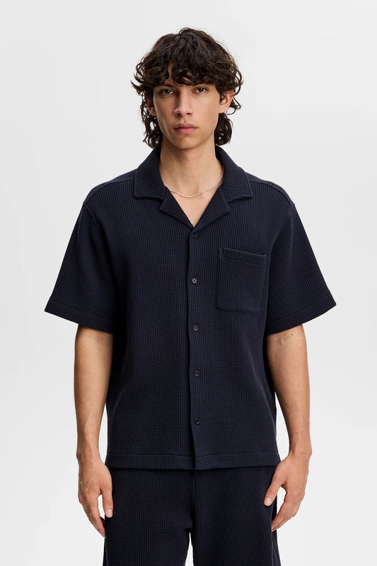 Theron Waffle Shirt Navy