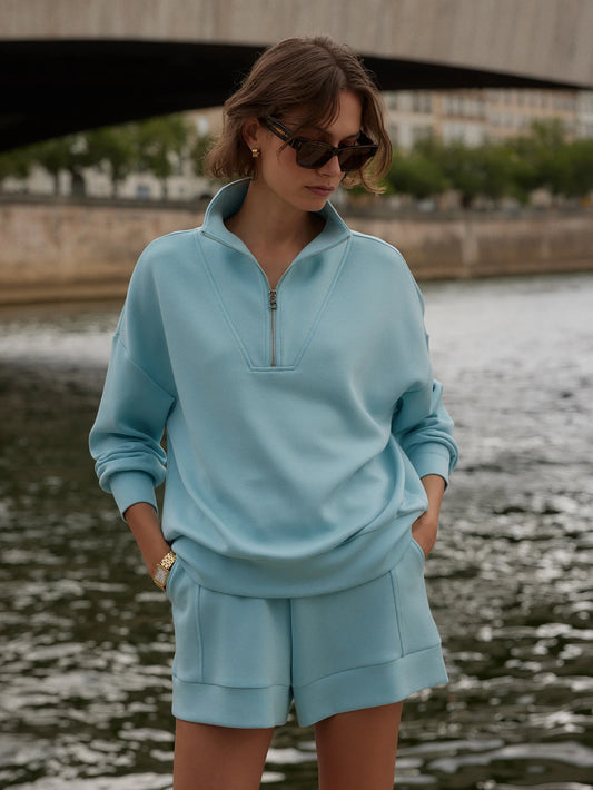 Hawley Half Zip Sweat - Porcelain Blue