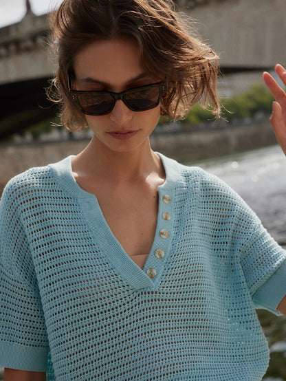 Callie Knit Top - Porcelain Blue