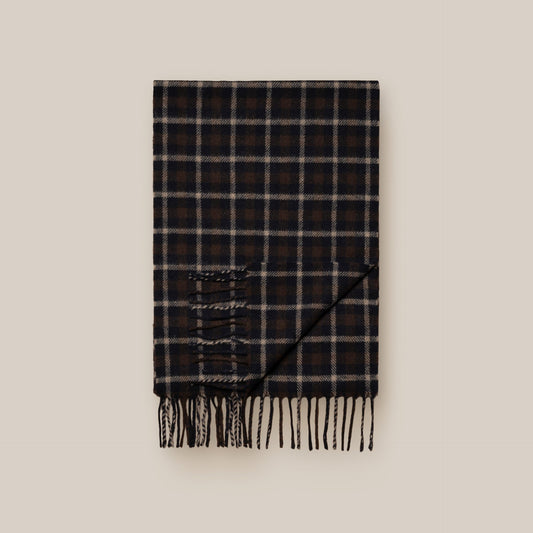 Navy Check Wool Scarf