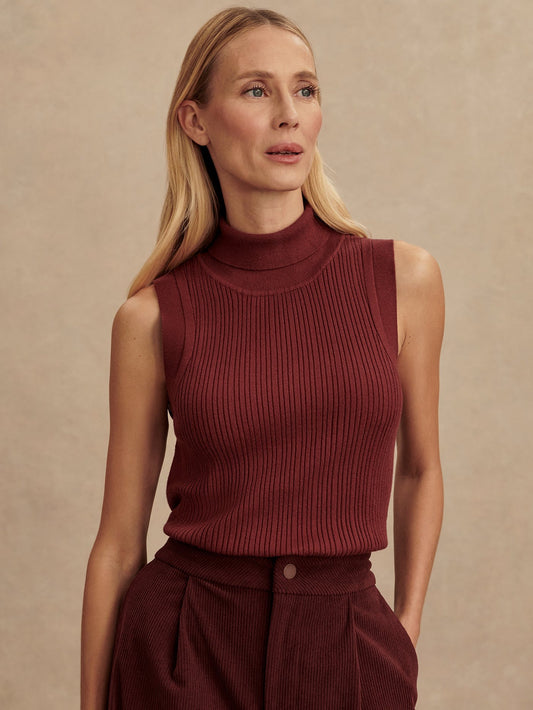 Anastasia Rib Knit Tank – New Maroon