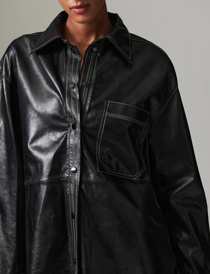 Andreas Polished Leather Shirt - Black