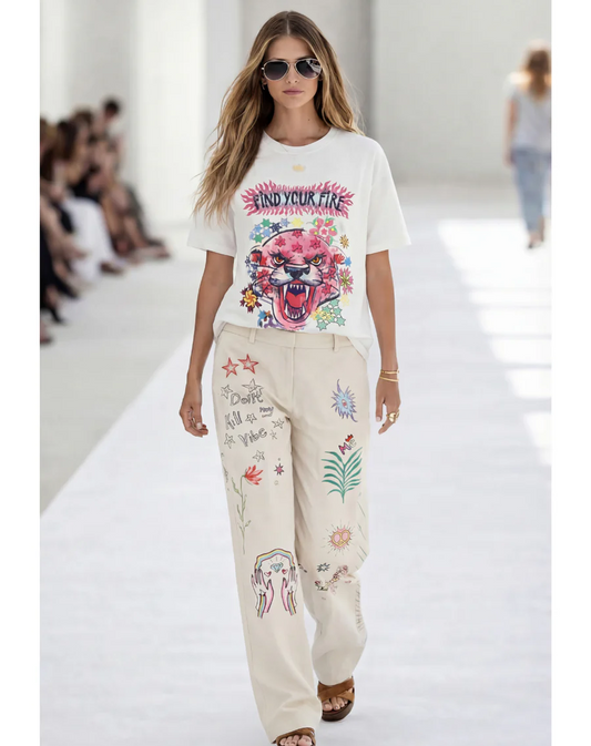 Angelina PINK Tiger and stars with 'find your fire' text Oversized T-Shirt by Me369 