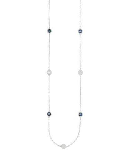 Long Blue Pearl Station Necklace