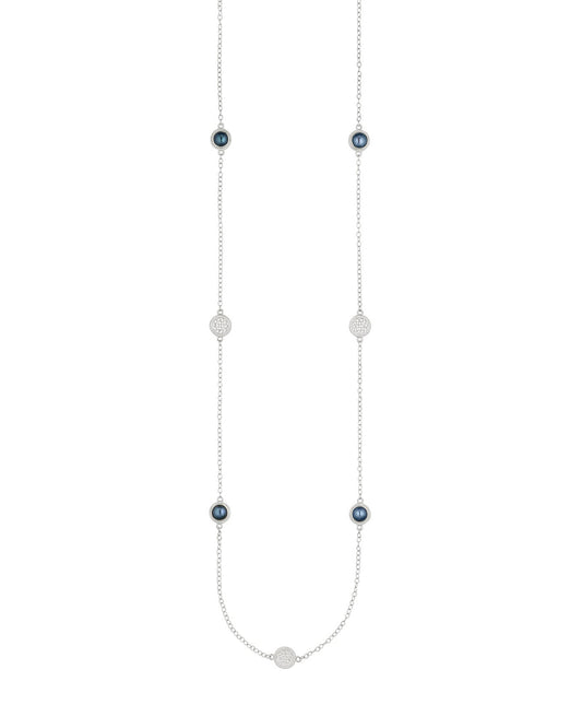 Long Blue Pearl Station Necklace