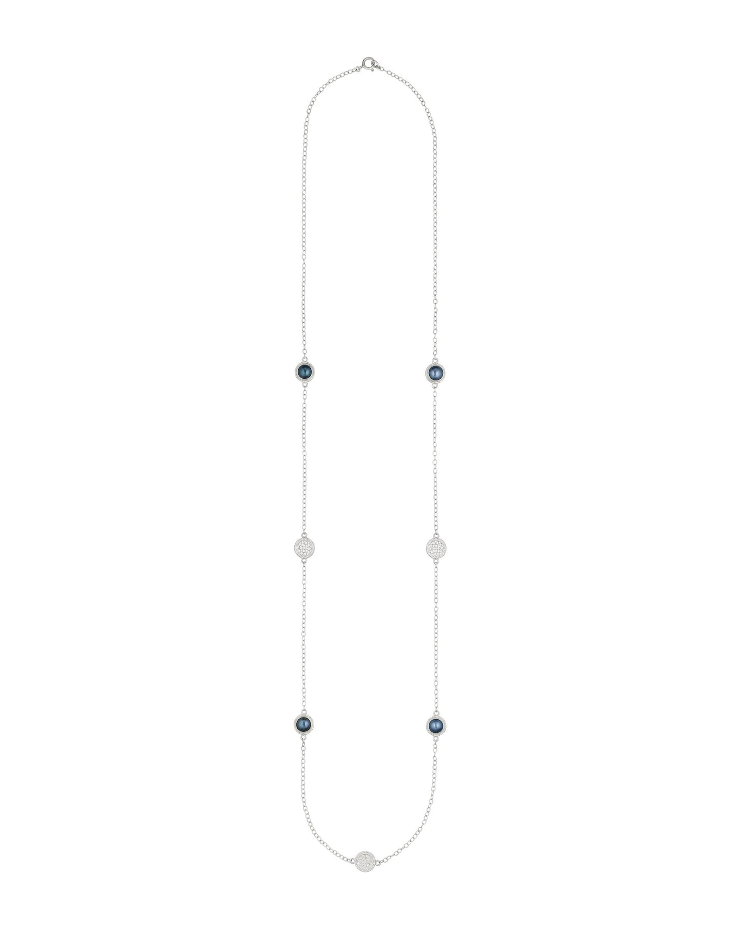 Long Blue Pearl Station Necklace