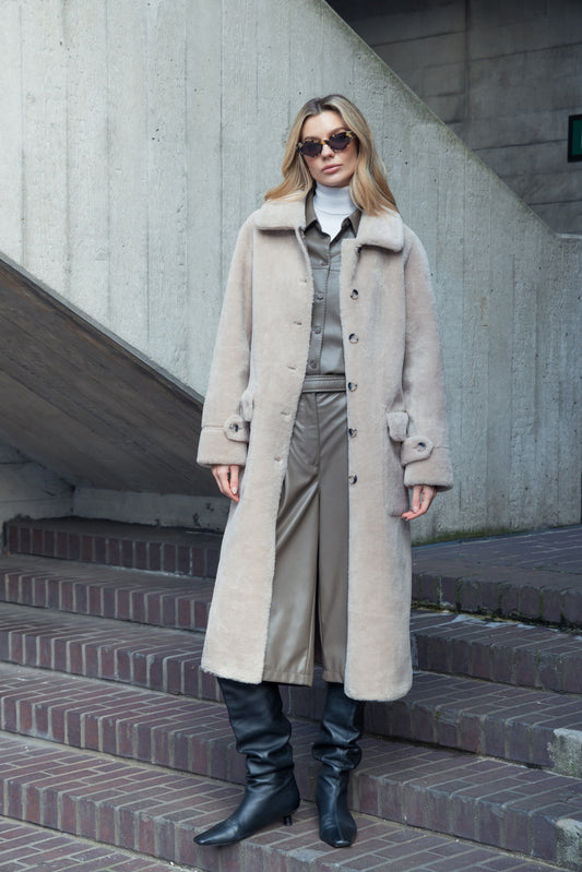 Reversible Belted Coat In Taupe
