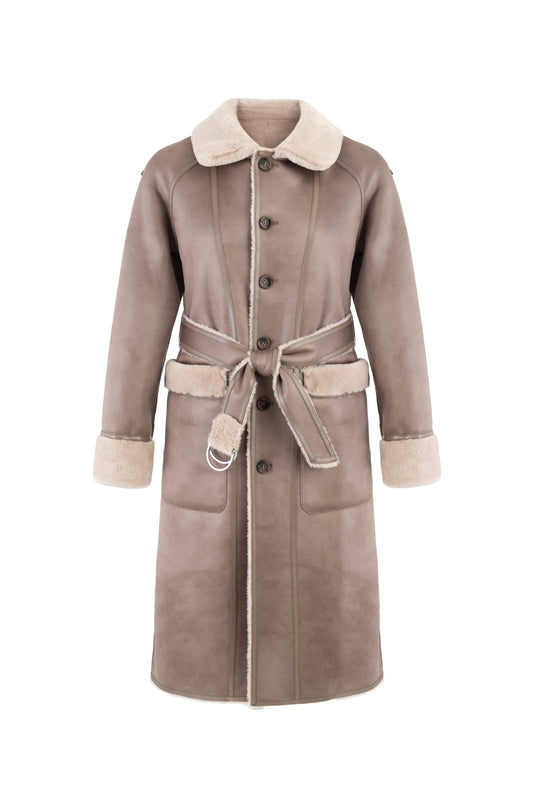 Reversible Belted Coat In Taupe
