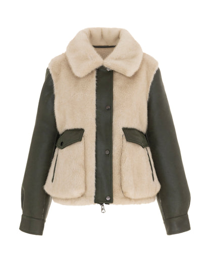 Khaki shearling Bomber