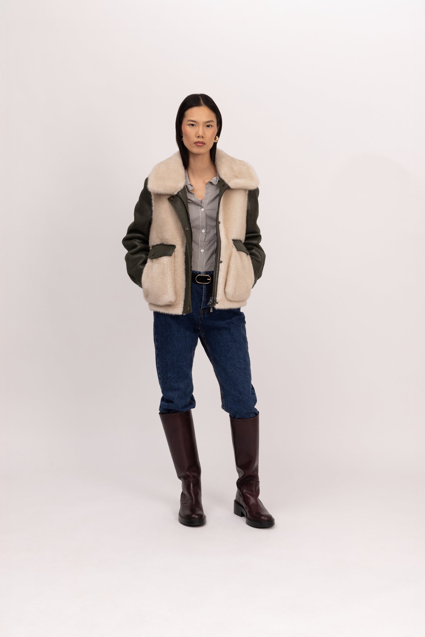 Khaki shearling Bomber