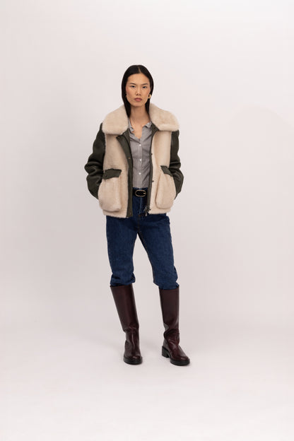 Khaki shearling Bomber
