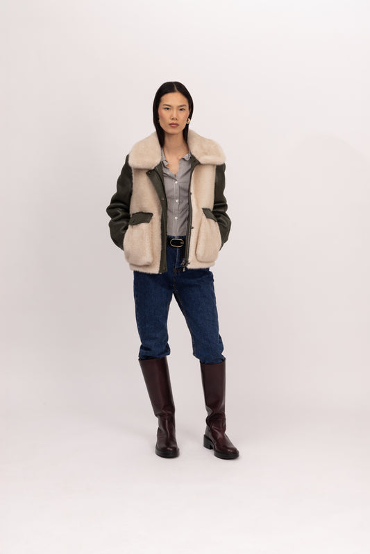 Khaki shearling Bomber