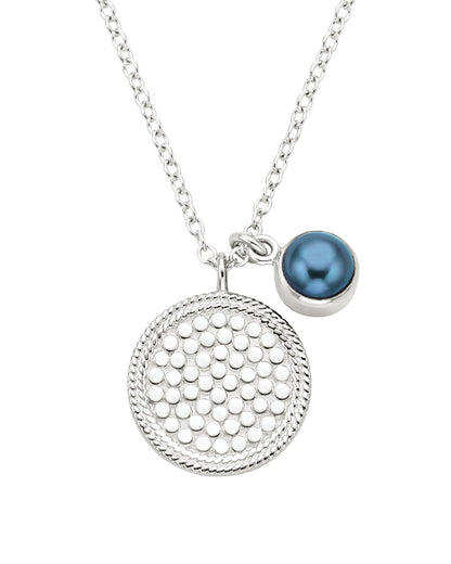 Blue Pearl Dual Disc Necklace Sterling Silver