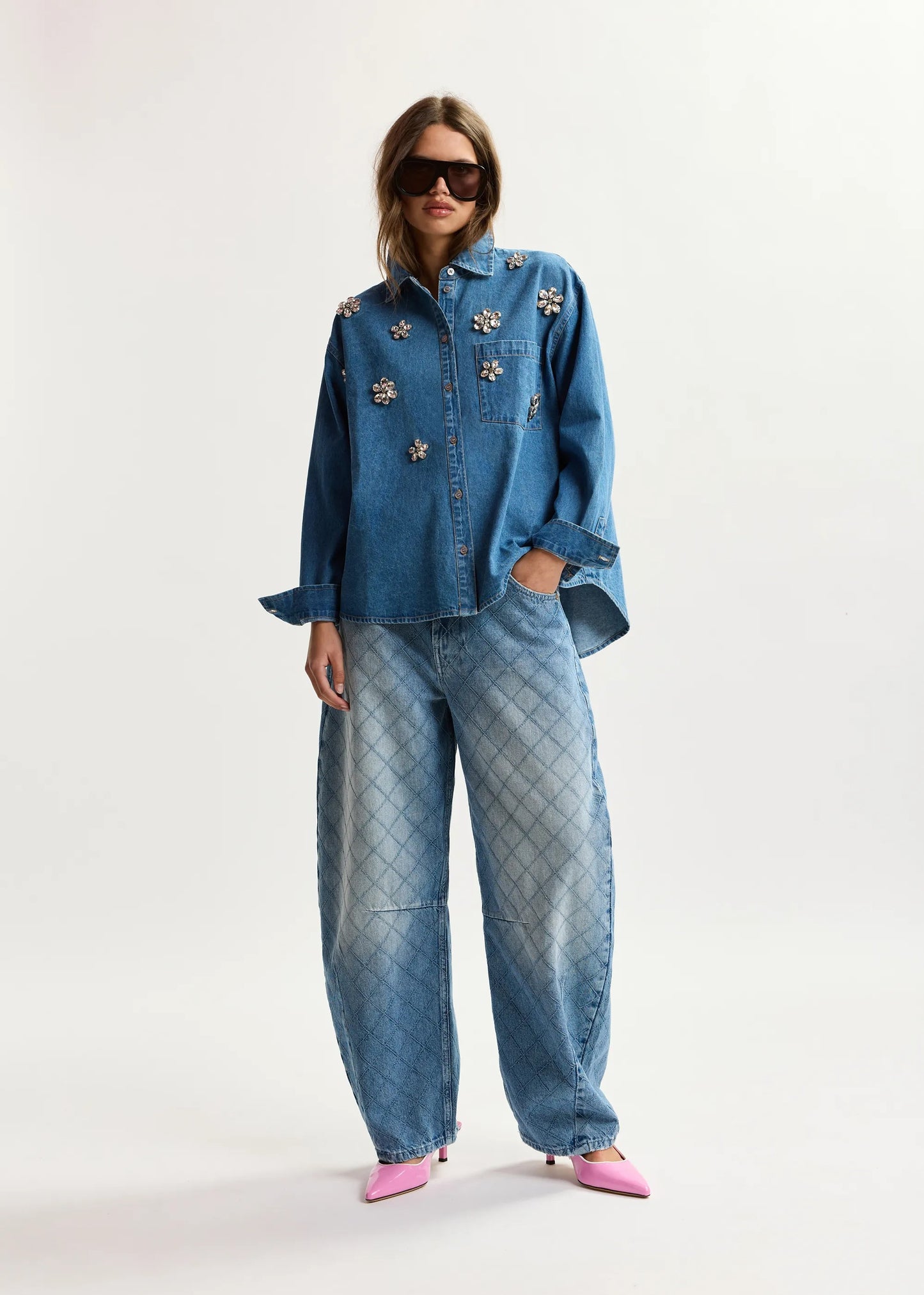 Konnection Rhinestone Shirt - Aquamarine