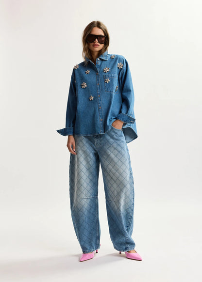 Konnection Rhinestone Shirt - Aquamarine