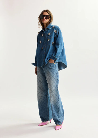 Konnection Rhinestone Shirt - Aquamarine