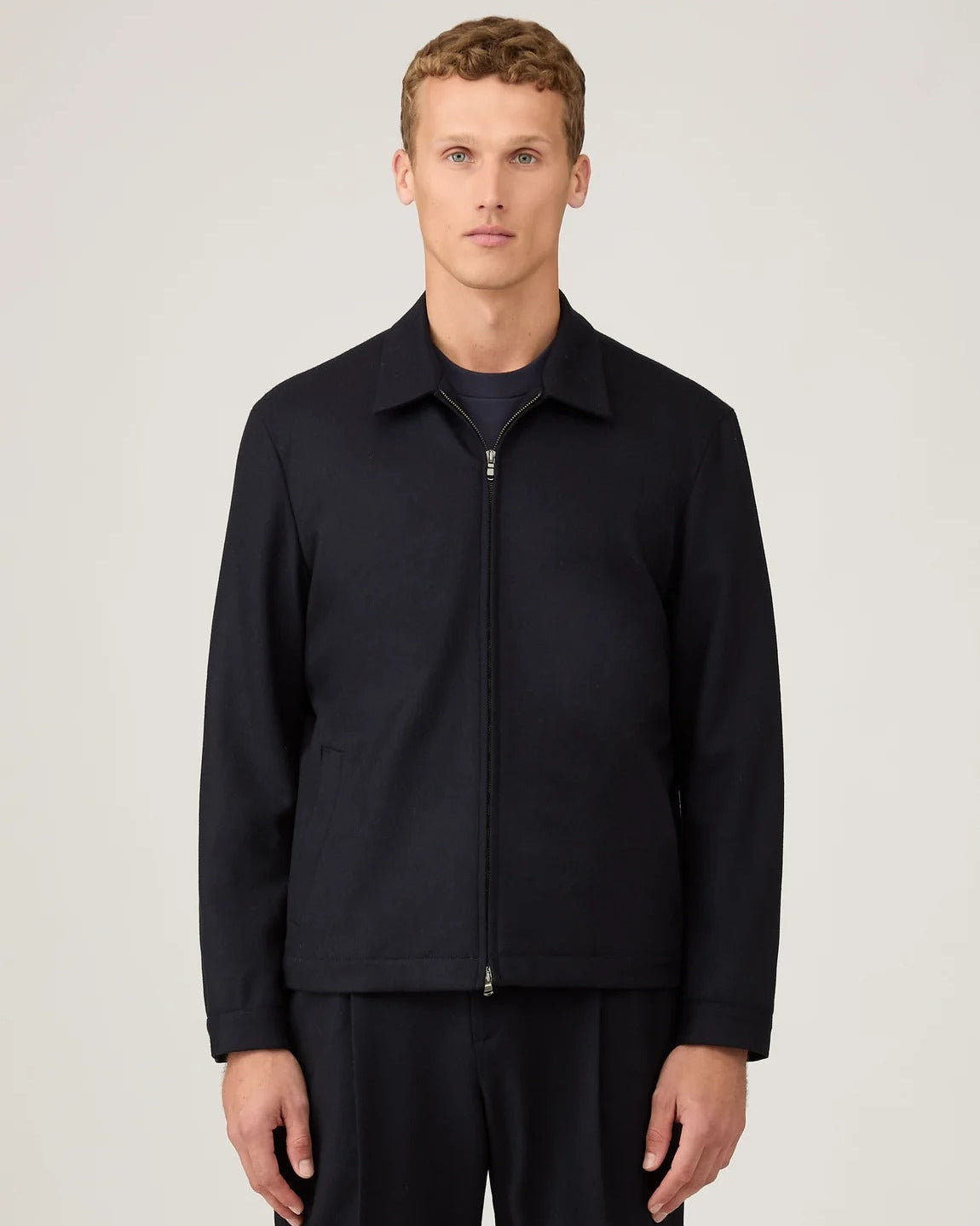Boiled Wool Harrington Jacket - Navy