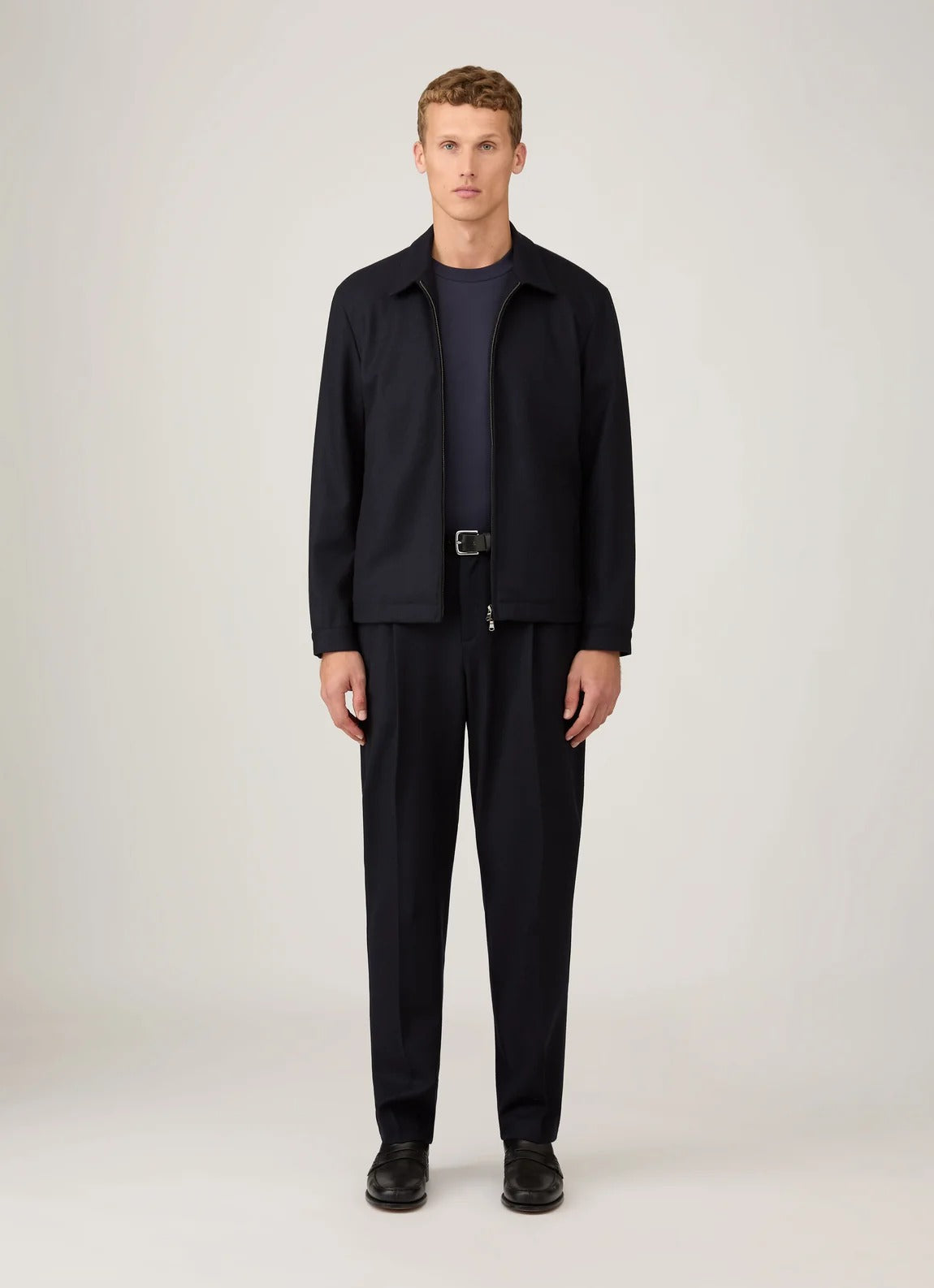 Boiled Wool Harrington Jacket - Navy