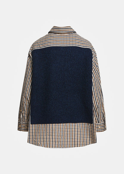 Checked Layered Mix Vest Shirt Shirt in Brown & Navy