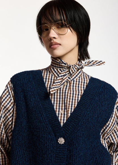 Checked Layered Mix Vest Shirt Shirt in Brown & Navy