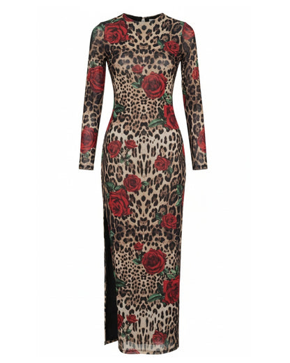 Cici Mesh Dress - Leopard/Rose