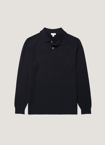 Cotton Basketweave Polo Shirt - Navy