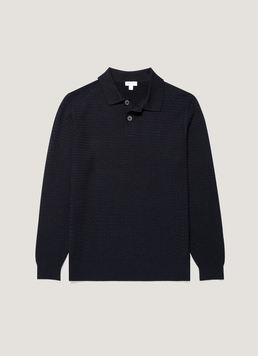 Cotton Basketweave Polo Shirt - Navy