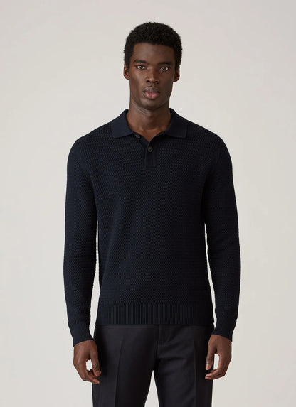 Cotton Basketweave Polo Shirt - Navy