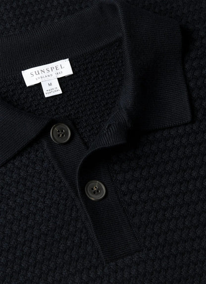 Cotton Basketweave Polo Shirt - Navy