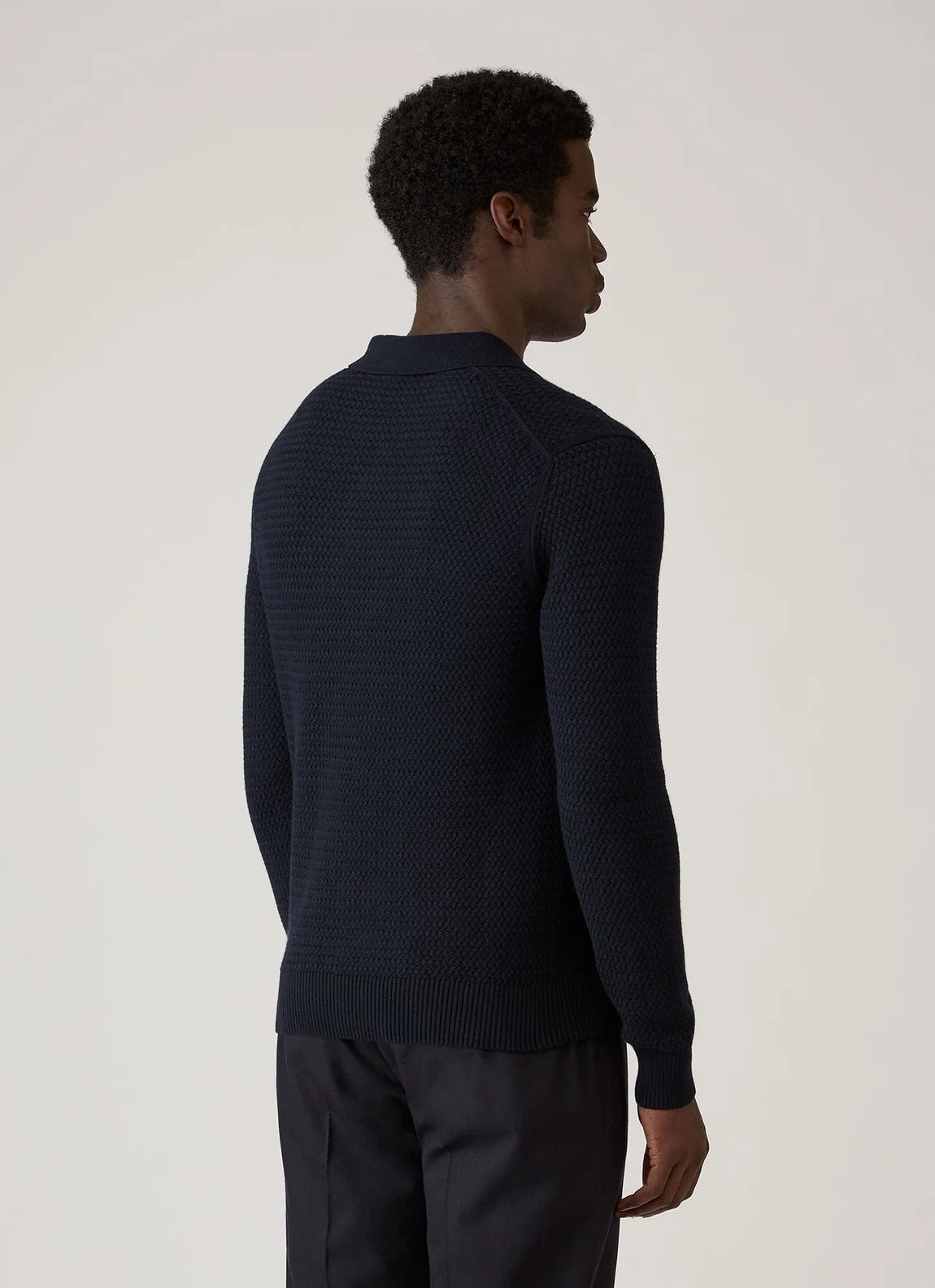 Cotton Basketweave Polo Shirt - Navy