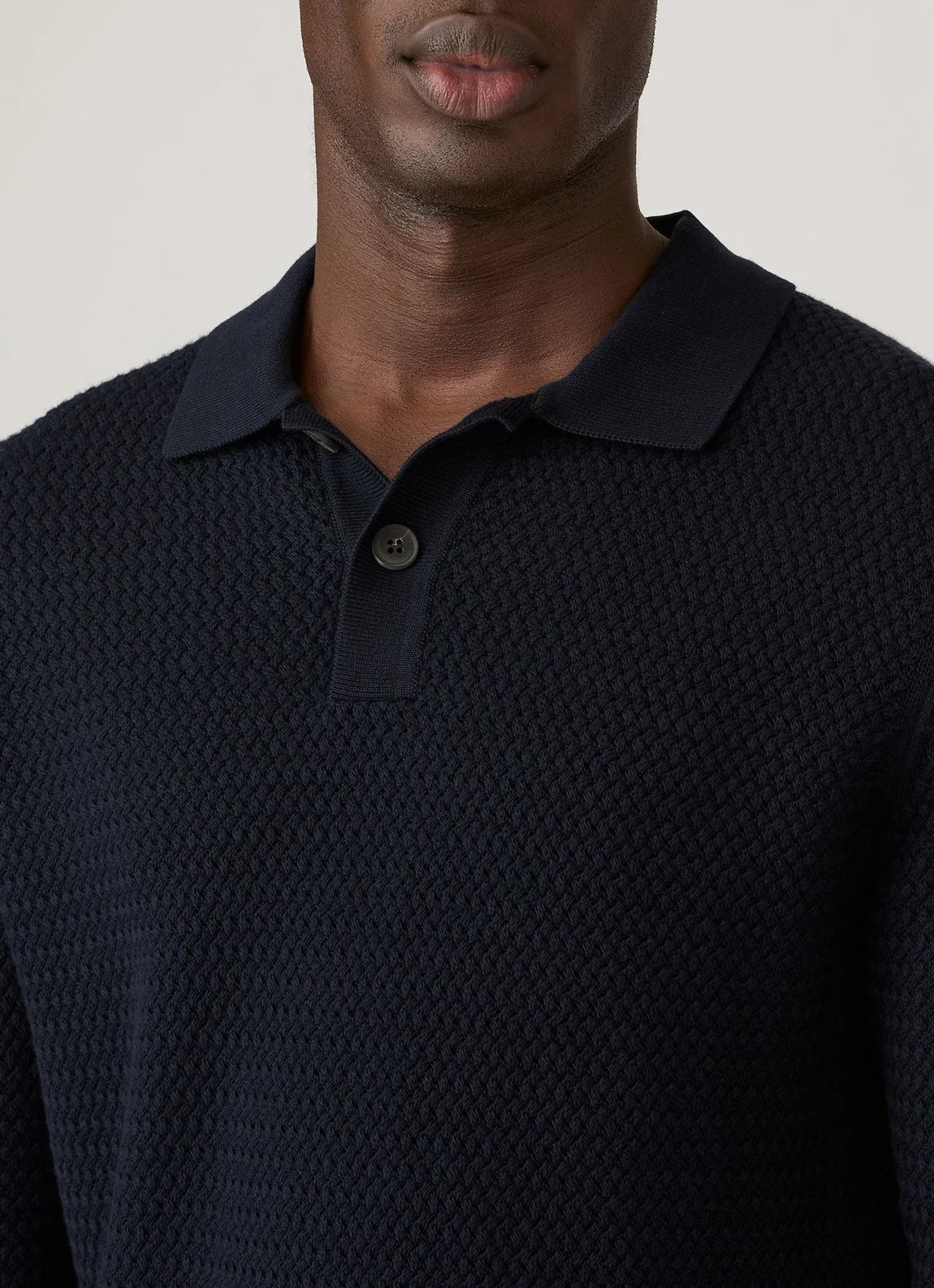 Cotton Basketweave Polo Shirt - Navy