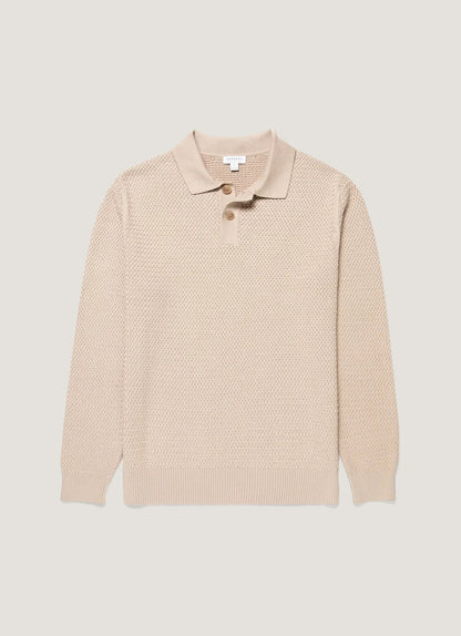 Cotton Basketweave Polo Shirt - Stone