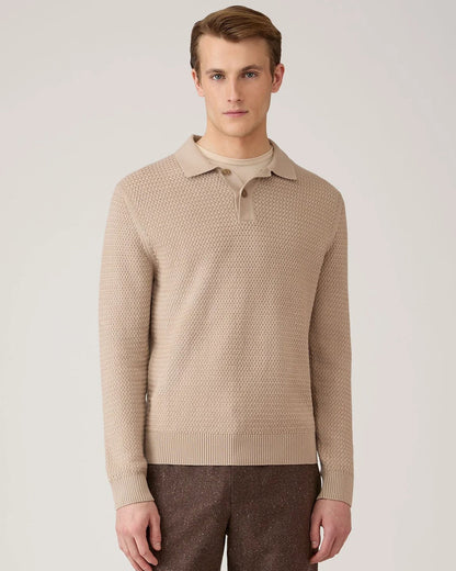 Cotton Basketweave Polo Shirt - Stone