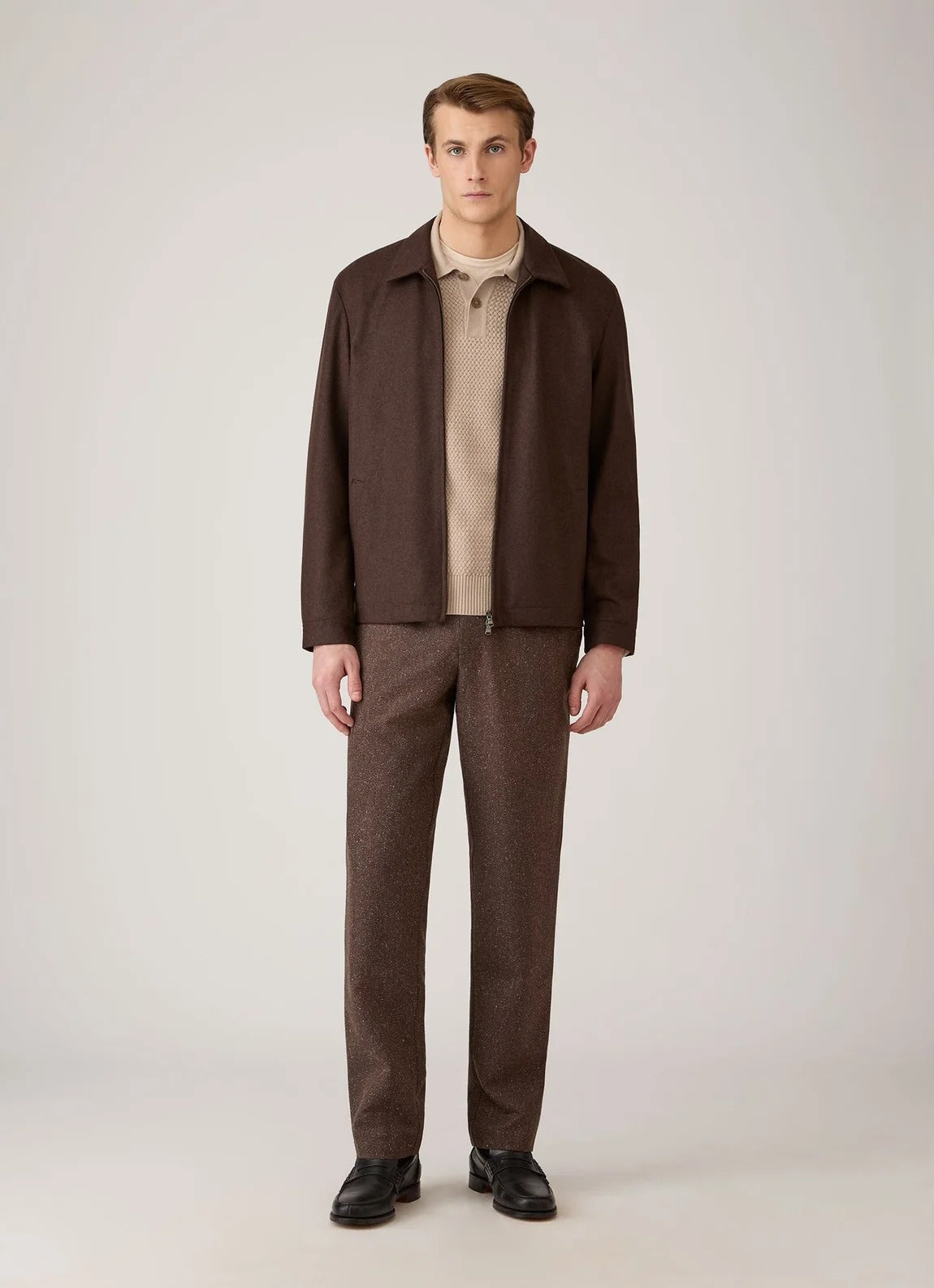 Cotton Basketweave Polo Shirt - Stone