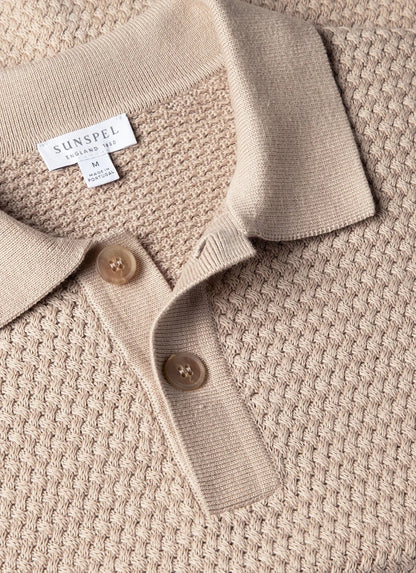 Cotton Basketweave Polo Shirt - Stone