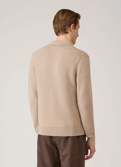 Cotton Basketweave Polo Shirt - Stone
