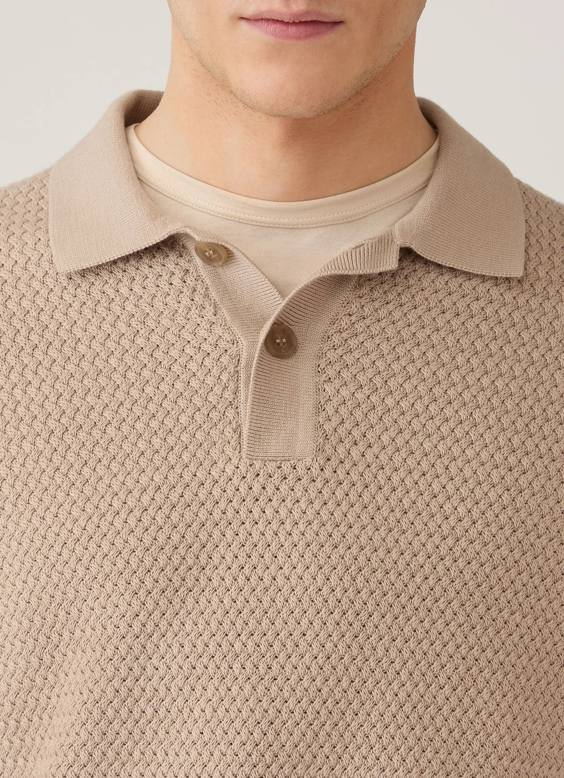 Cotton Basketweave Polo Shirt - Stone