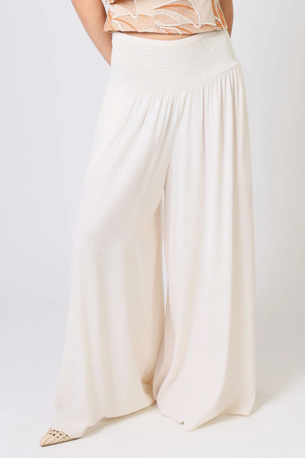 Aurora Wide Leg Trouser - Cream Tea