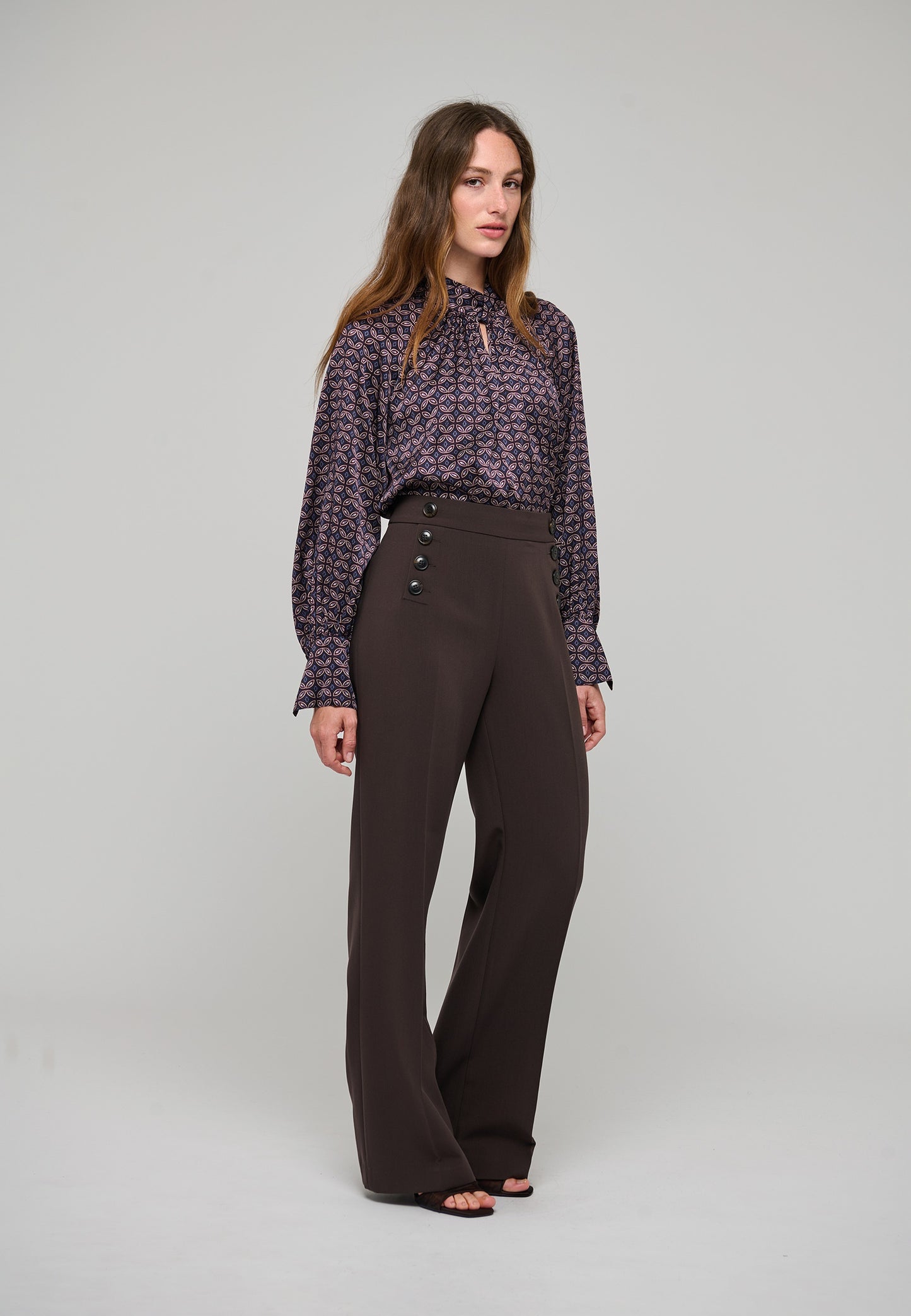 Madelaine Blouse with Drape Detail in Eclipse Moonlight