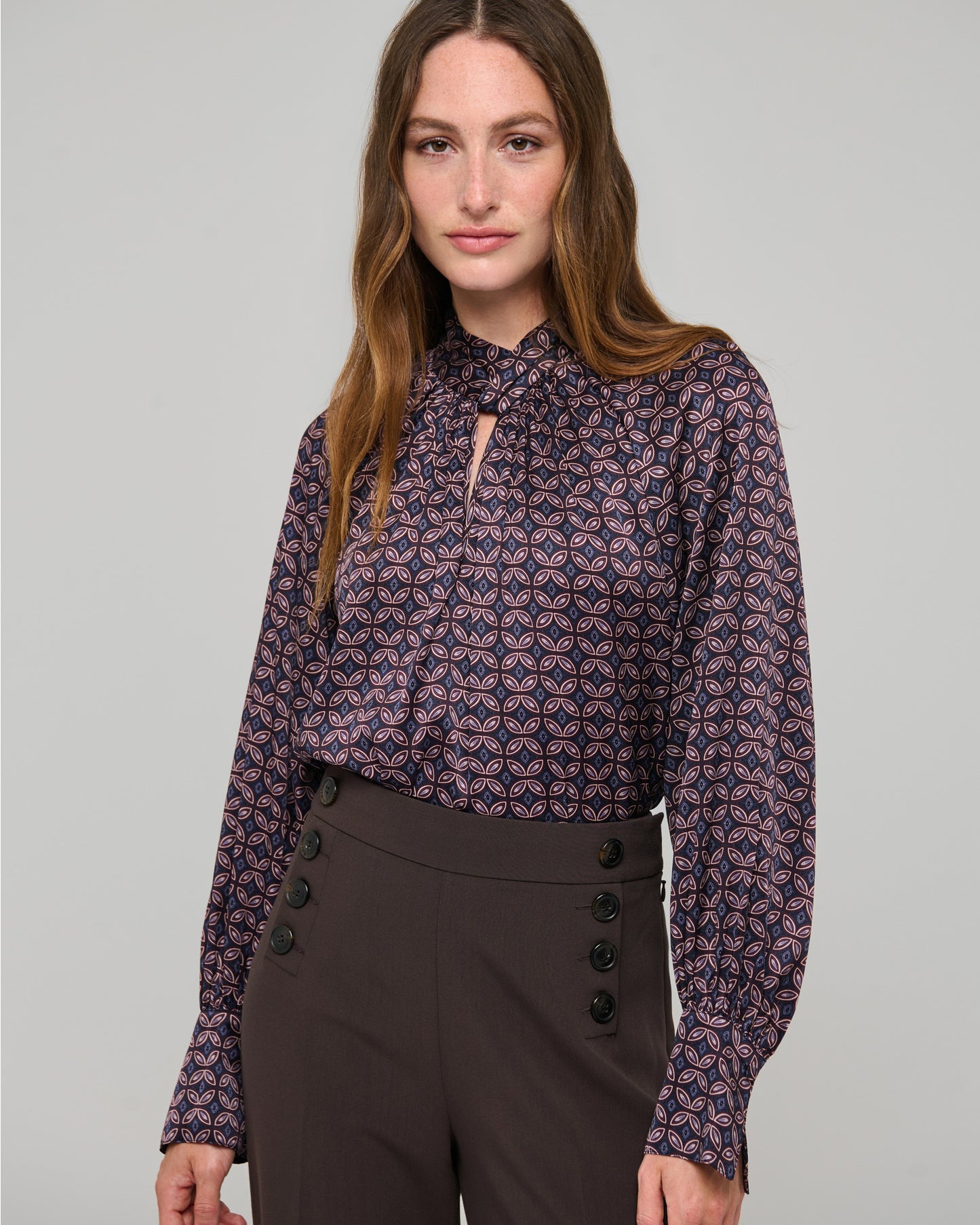 Madelaine Blouse with Drape Detail in Eclipse Moonlight