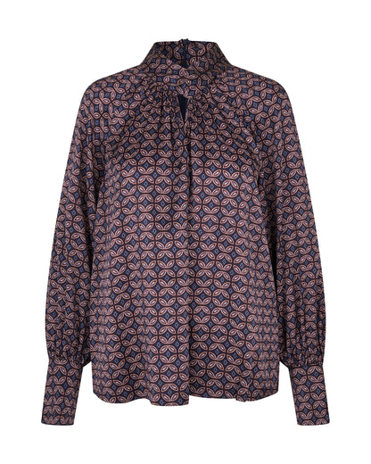 Madelaine Blouse with Drape Detail in Eclipse Moonlight